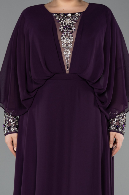 Robe Grande Taille Longue Mousseline Prune ABU5860