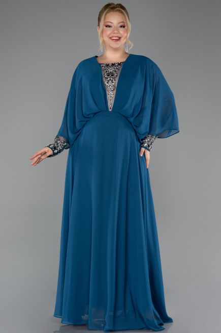 Robe Grande Taille Longue Mousseline Vert Pétrole ABU5860