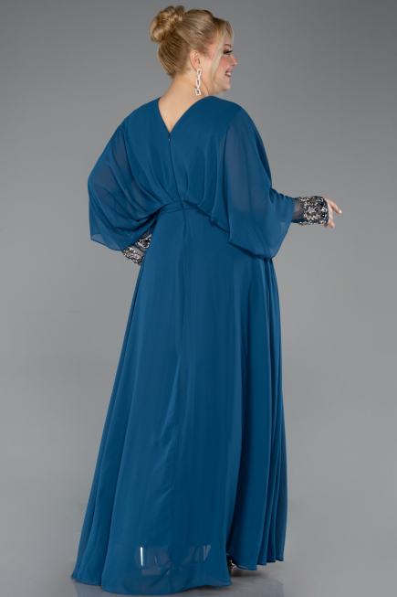 Robe Grande Taille Longue Mousseline Vert Pétrole ABU5860
