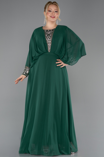 Robe Grande Taille Longue Mousseline Émeraude ABU5860
