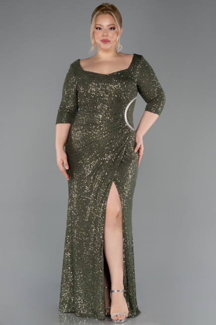 Robe Grande Taille Squameuse Longue Kaki ABU3258
