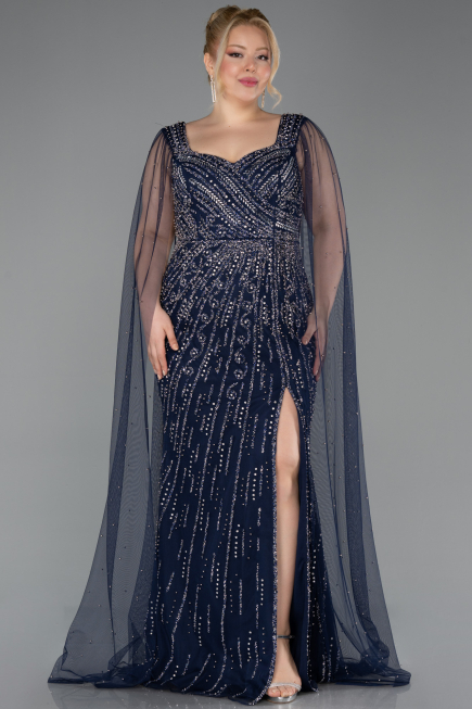 Robe De Soirée Grande Taille Longue Pierreux Bleu Marine ABU5752