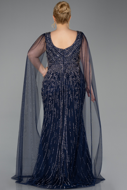 Robe De Soirée Grande Taille Longue Pierreux Bleu Marine ABU5752