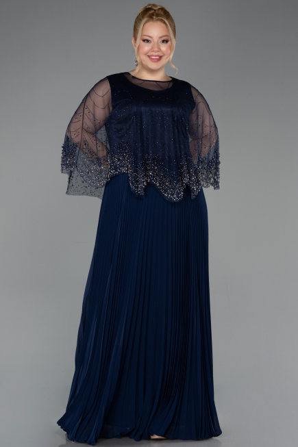 Robe Grande Taille Longue Mousseline Bleu Marine ABU5863
