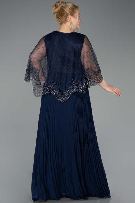 Robe Grande Taille Longue Mousseline Bleu Marine ABU5863