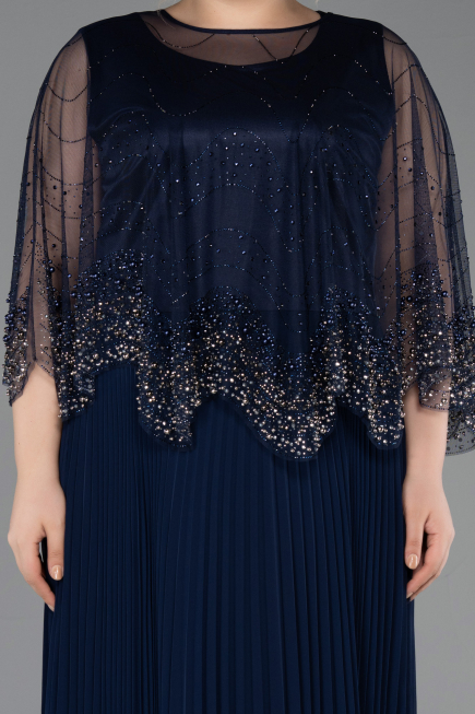 Robe Grande Taille Longue Mousseline Bleu Marine ABU5863