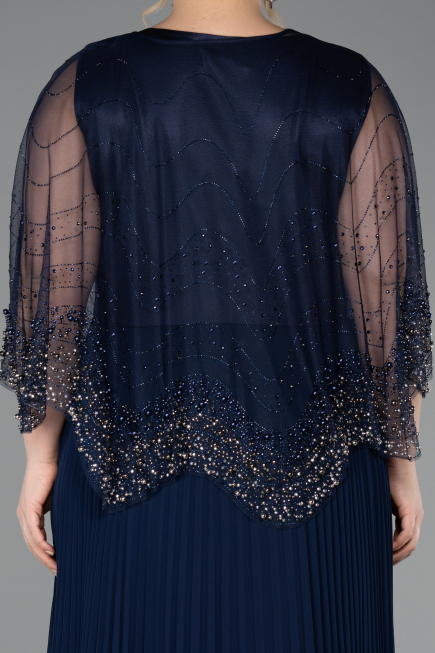 Robe Grande Taille Longue Mousseline Bleu Marine ABU5863