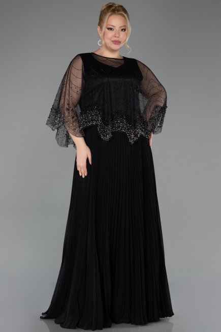 Robe Grande Taille Longue Mousseline Noir ABU5863