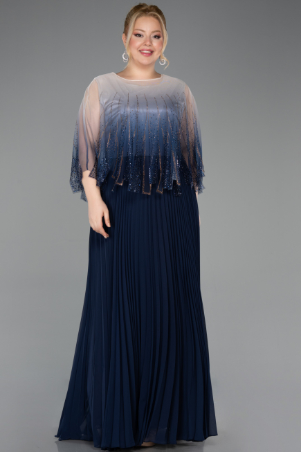 Robe Grande Taille Longue Mousseline Bleu Marine ABU5864