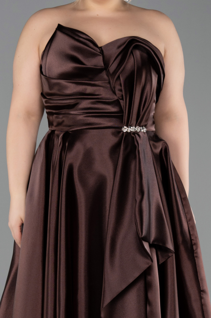 Robe de Soirée Grande Taille Longue Satin Brun ABU5650