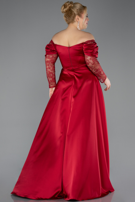 Robe Grande Taille Satin Longue Rouge Bordeaux ABU5261