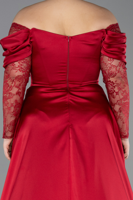 Robe Grande Taille Satin Longue Rouge Bordeaux ABU5261