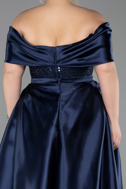Robe Grande Taille Longue Perlé Bleu Marine ABU5742
