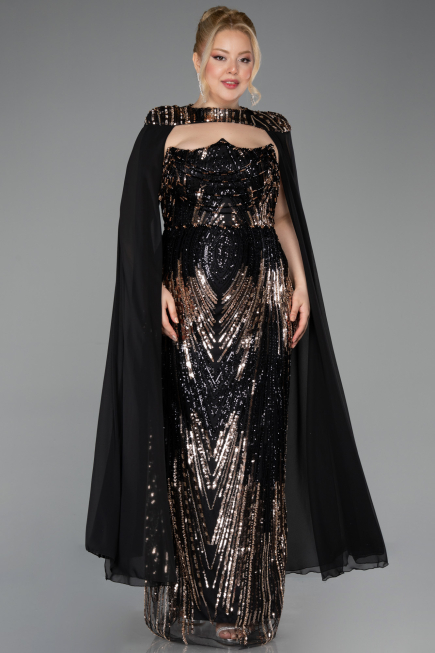 Robe De Soirée Grande Taille Longue Squameuse Noir ABU5830