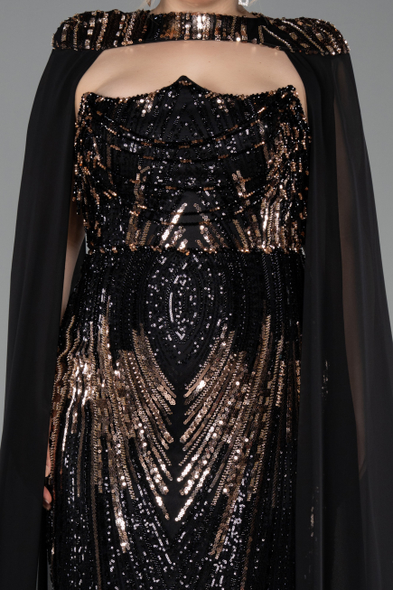 Robe De Soirée Grande Taille Longue Squameuse Noir ABU5830