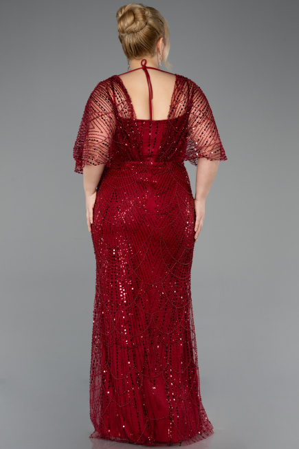 Robe de Soirée Grande Taille Longue Perlé Rouge Bordeaux ABU5722