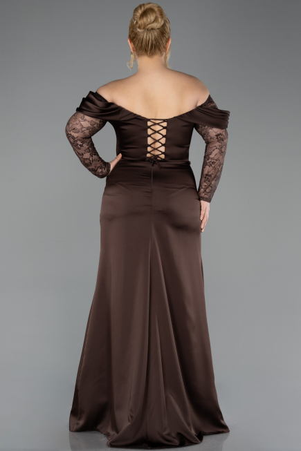 Robe de Soirée Grande Taille Longue Satin Brun ABU5831