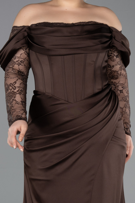 Robe de Soirée Grande Taille Longue Satin Brun ABU5831