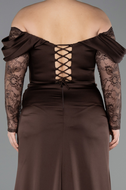 Robe de Soirée Grande Taille Longue Satin Brun ABU5831