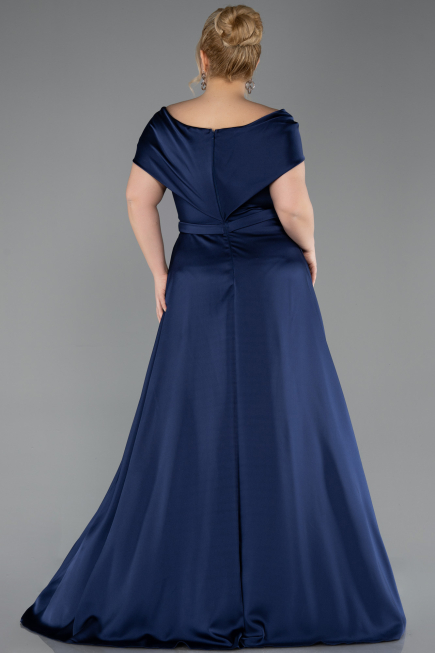 Robe De Soirée Grande Taille Longue Satin Bleu Marine ABU5835