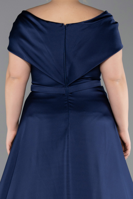 Robe De Soirée Grande Taille Longue Satin Bleu Marine ABU5835