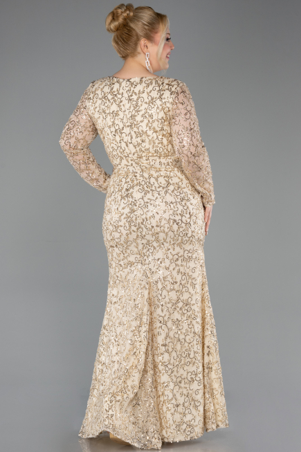 Robe De Soirée Grande Taille Longue Squameuse Or ABU5871