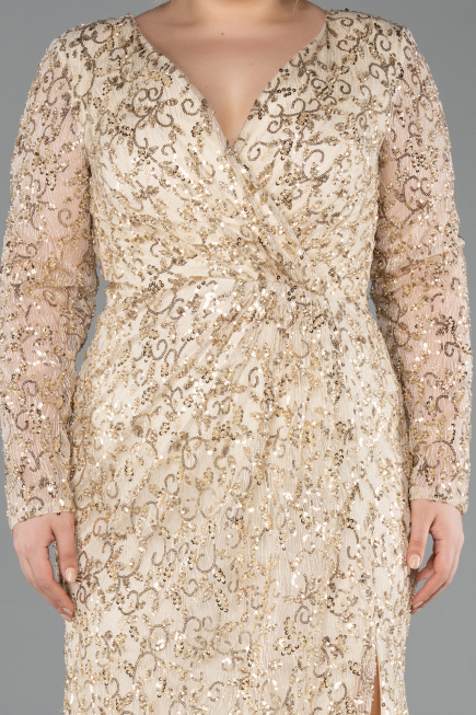 Robe De Soirée Grande Taille Longue Squameuse Or ABU5871