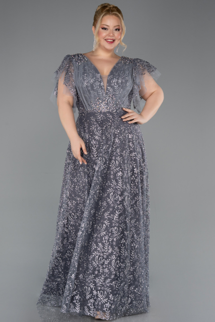 Robe De Fiançailles Grande Taille Longue Anthracite ABU5872