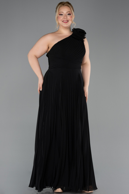 Robe de Soirée Grande Taille Longue Mousseline Noir ABU5873