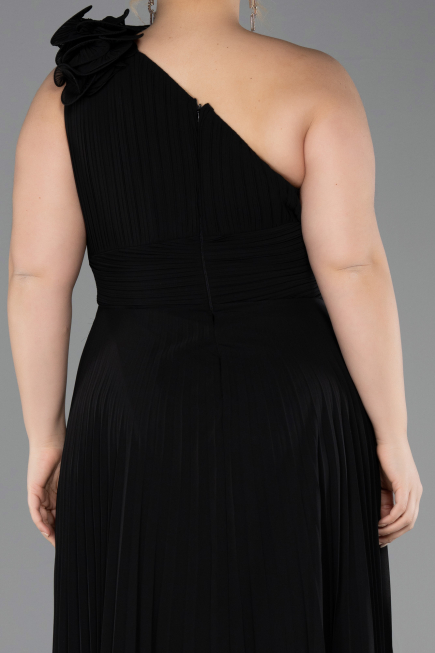 Robe de Soirée Grande Taille Longue Mousseline Noir ABU5873