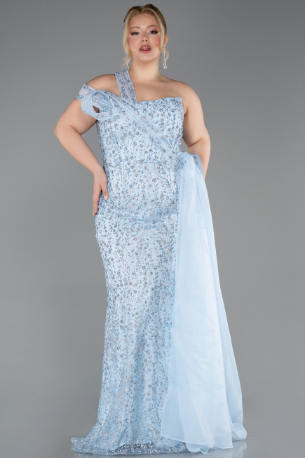 Robe de Soirée Grande Taille Longue Bleu clair ABU5844