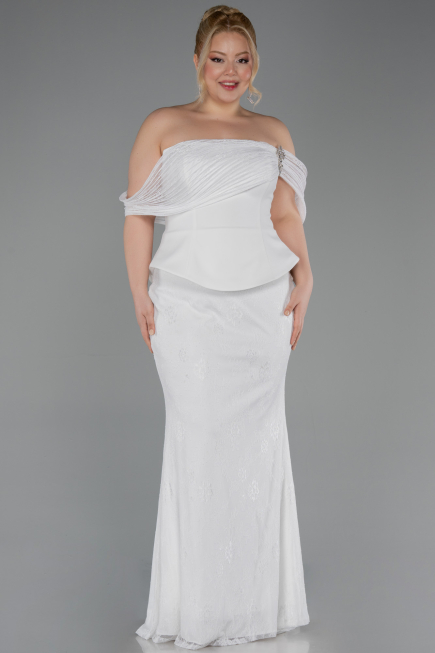 Robe de Soirée Grande Taille Longue Dantelle Blanc ABU5876