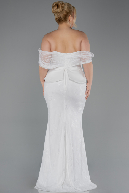 Robe de Soirée Grande Taille Longue Dantelle Blanc ABU5876