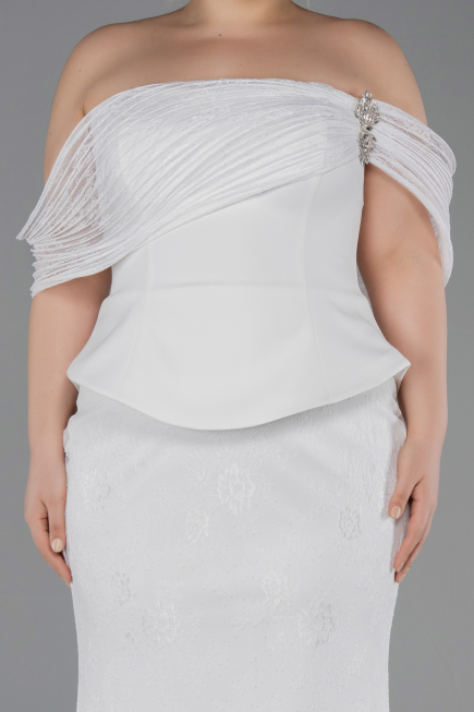 Robe de Soirée Grande Taille Longue Dantelle Blanc ABU5876