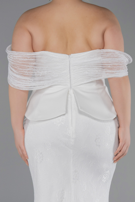 Robe de Soirée Grande Taille Longue Dantelle Blanc ABU5876