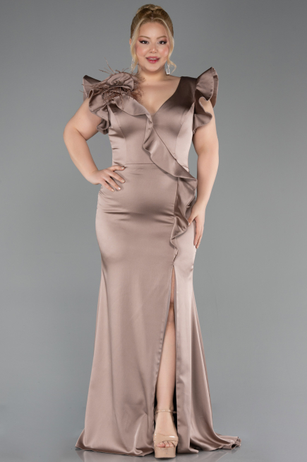 Robe de Soirée Grande Taille Longue Satin Vison ABU5877