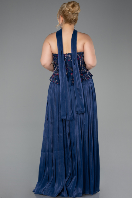 Robe De Soirée Grande Taille Longue Mousseline Bleu Marine ABU5793