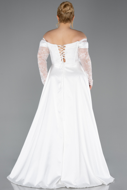 Robe de Soirée Grande Taille Longue Dantelle Blanc ABU5724