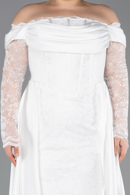 Robe de Soirée Grande Taille Longue Dantelle Blanc ABU5724