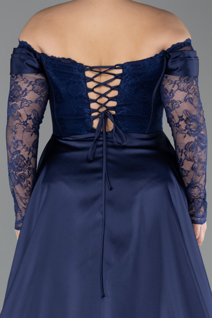 Robe de Soirée Grande Taille Longue Dantelle Bleu Marine ABU5724