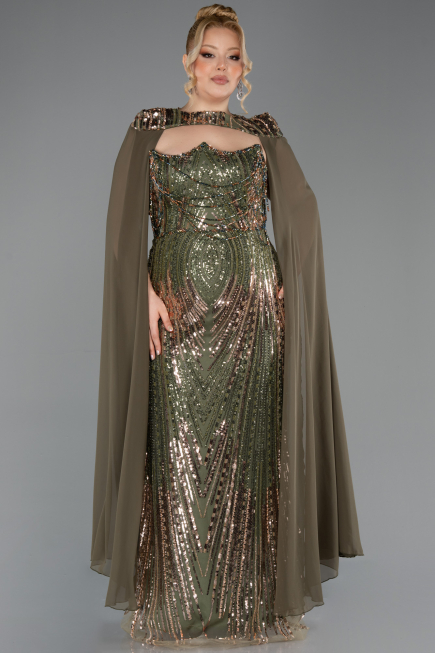 Robe De Soirée Grande Taille Longue Squameuse Kaki ABU5830