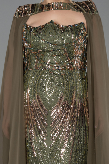 Robe De Soirée Grande Taille Longue Squameuse Kaki ABU5830
