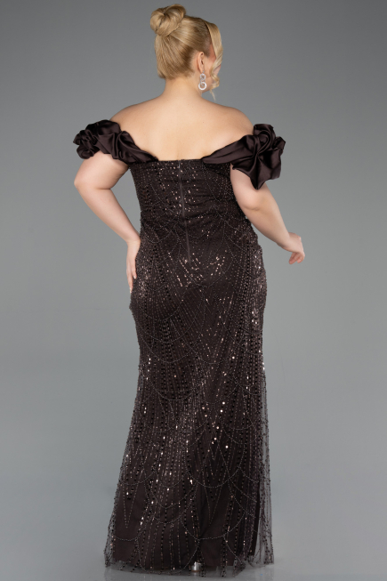 Robe De Fiançailles Grande Taille Perlé Longue Brun foncé ABU4788