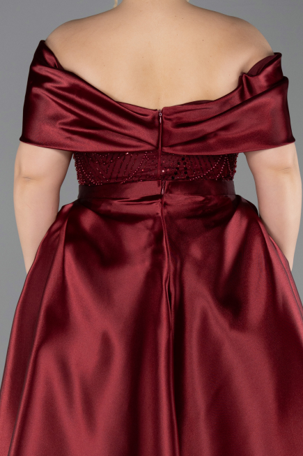 Robe Grande Taille Longue Perlé Rouge Bordeaux ABU5742