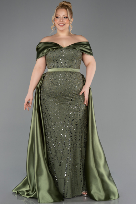 Robe Grande Taille Perlé Longue Kaki ABU5742
