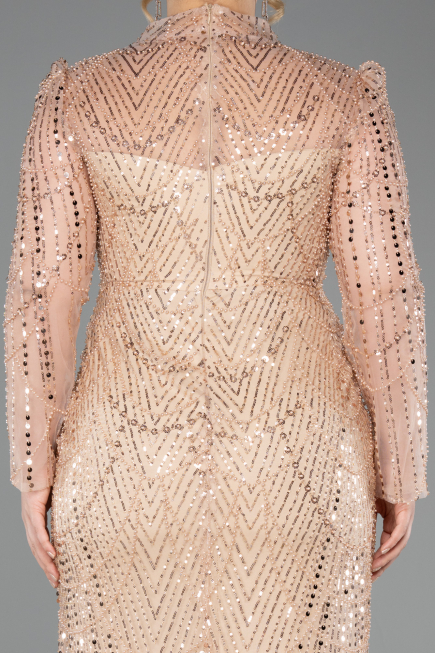 Robe De Soirée Grande Taille Perlé Longue Or ABU5643