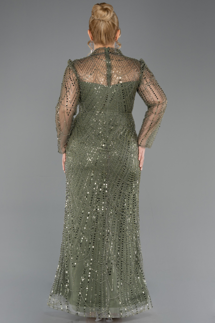 Robe De Soirée Grande Taille Longue Perlé Kaki ABU5643