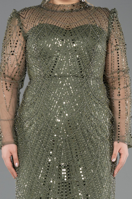 Robe De Soirée Grande Taille Longue Perlé Kaki ABU5643