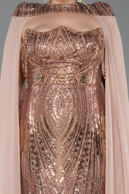 Robe De Soirée Grande Taille Longue Squameuse Cuivre ABU5830