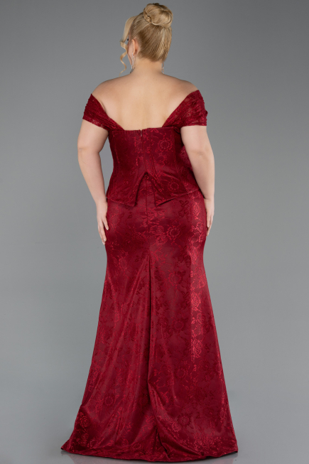 Robe de Soirée Grande Taille Longue Dantelle Rouge Bordeaux ABU5824